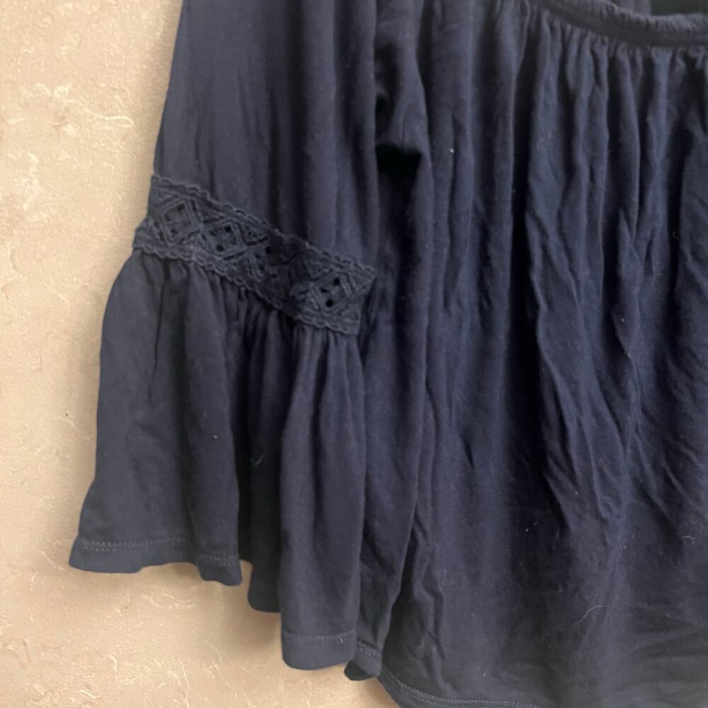 Forever 21 Boho Navy Blue Flowy Blouse Top S Juniors Peasant Festival Chiffon - Picture 9 of 9